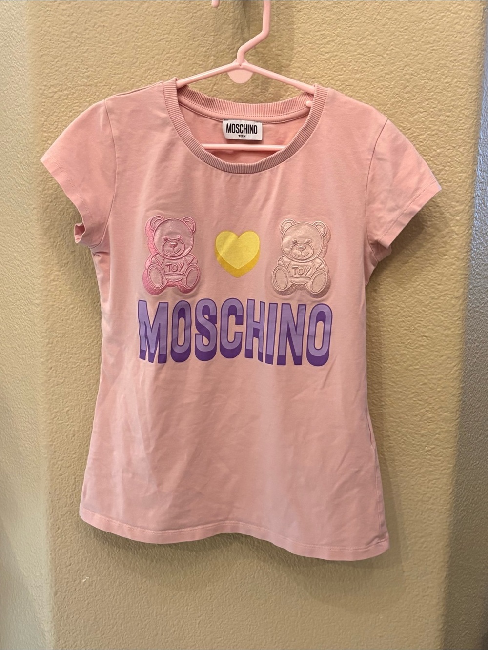 Moschino Teen Kids Pink Teddy Bear Embroidery T-Shirt Size 12Y